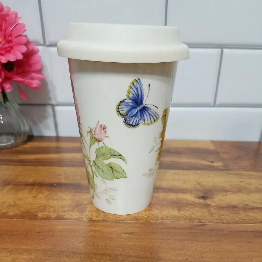 Lenox‎ Butterfly Meadow Thermal Travel Cup Mug with Silicone Lid -10 oz